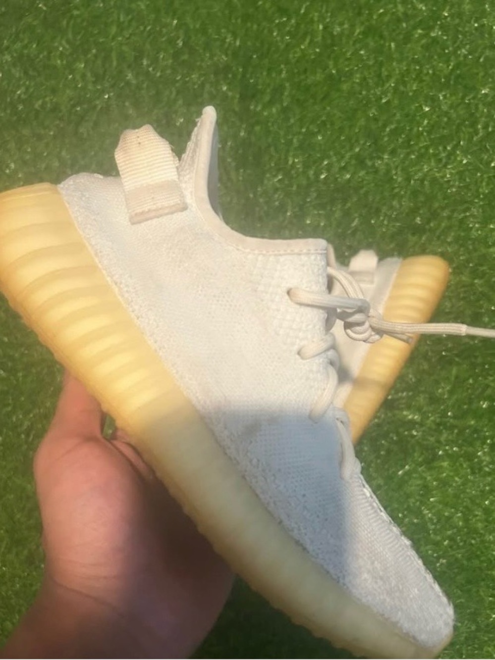 adidas Cream Knit Sneaker with Gum Sole